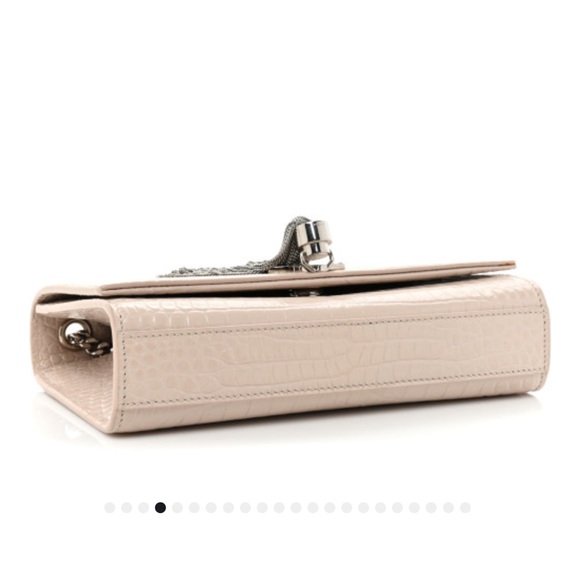 YSL Small Kate Bag With Tassel Crocodile Embossed Flap Crossbody Silver Chain - Picture 3 of 8